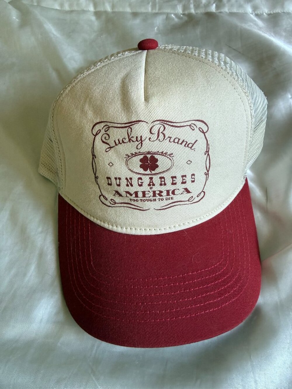 Lucky Brand Trucker Hat Red White Mesh Snapback Vintage Style Americana